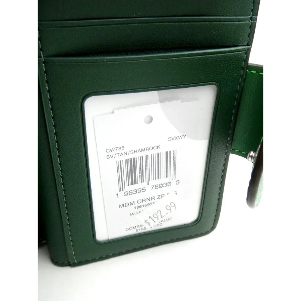 Coach Signature Tan Shamrock Medium Corner Zip‎ Wallet NWT CW786